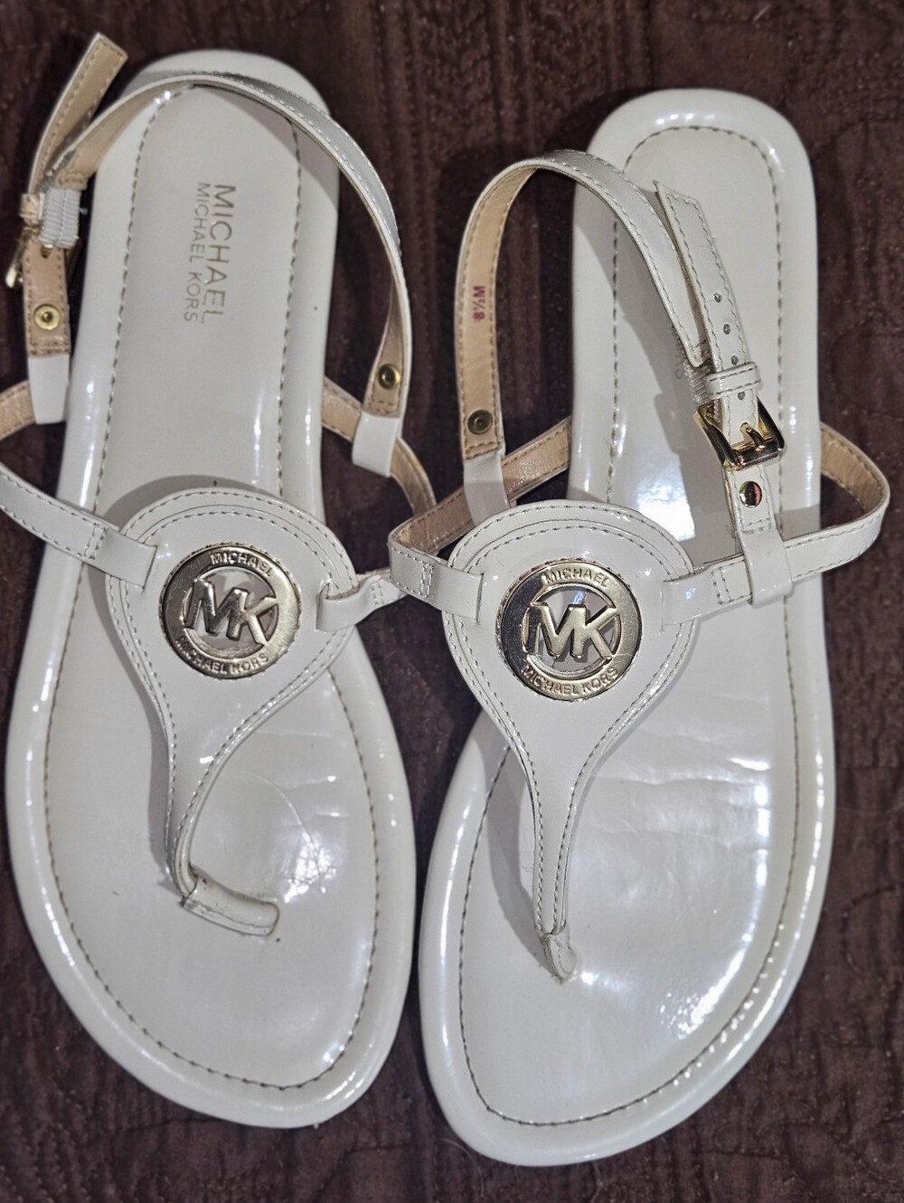 Michael Kors Cream Color  MK Logo Thong Sandals 8.5
